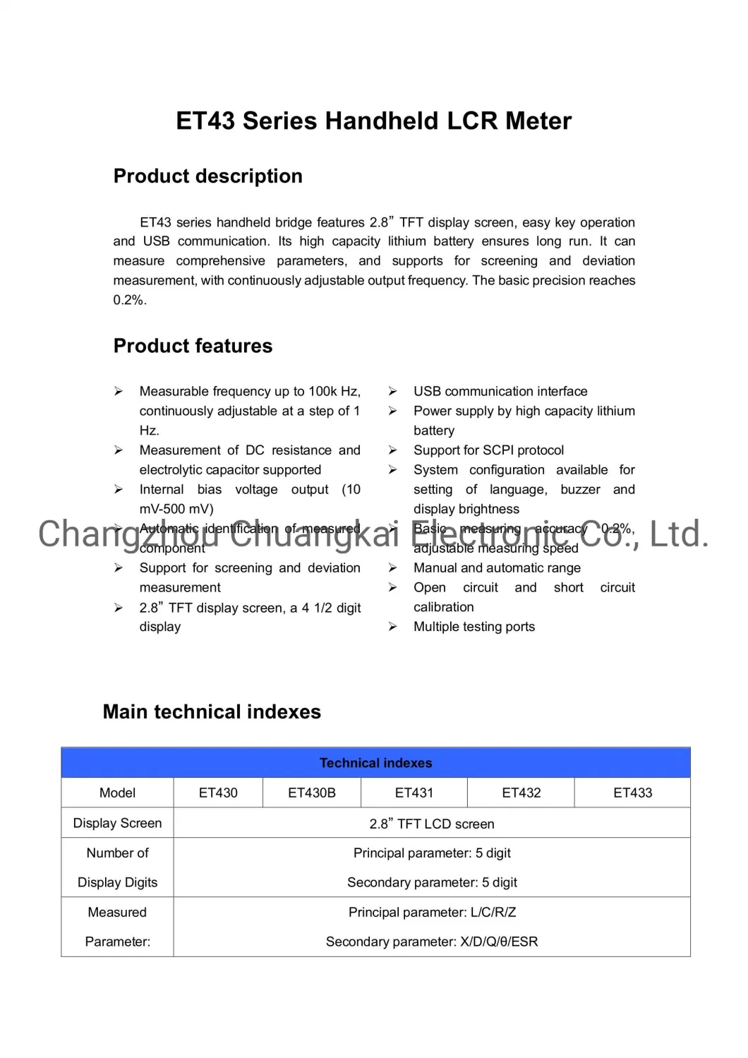 Et431 Lcr Meter Handheld Type 100Hz, 120Hz, 1kHz, 10kHz