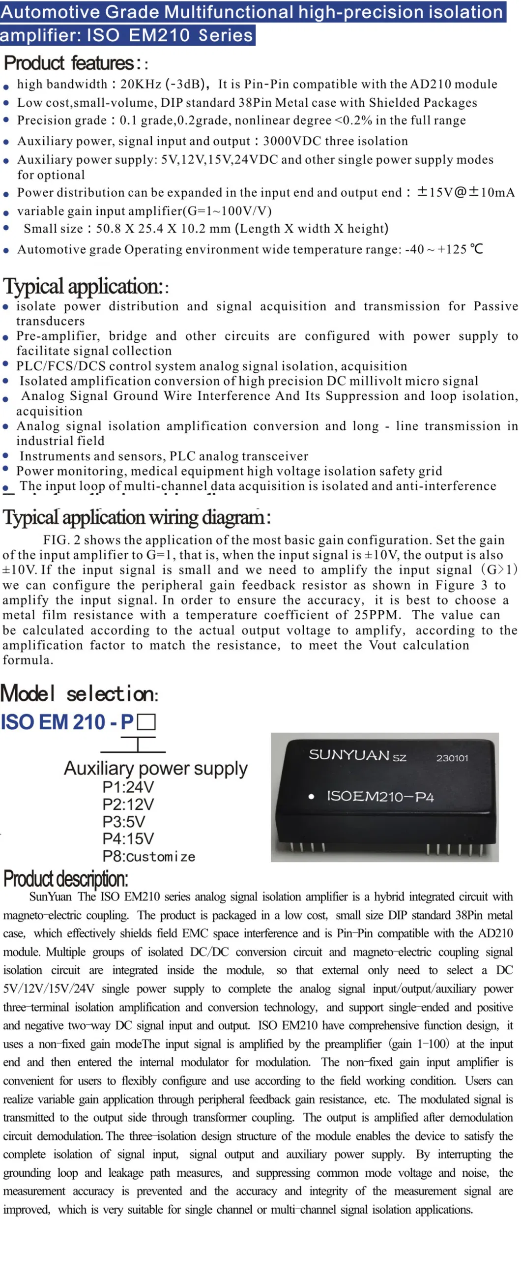 DIP Standard 38pin ISO Em210 Automotive Grade Multifunctional High-Precision Isolation Converter