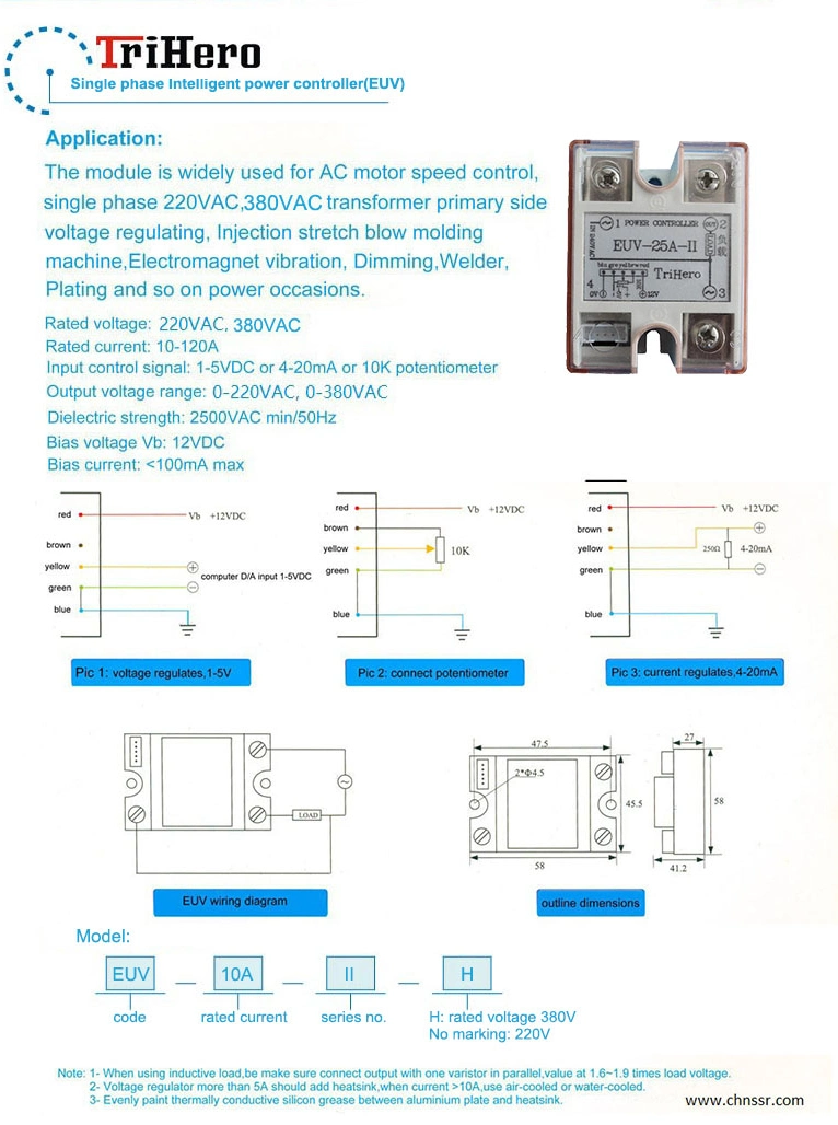 Euv-25A-II Single-Phase Intelligent Voltage Regulator Module Euv Power Controller SSR Relay