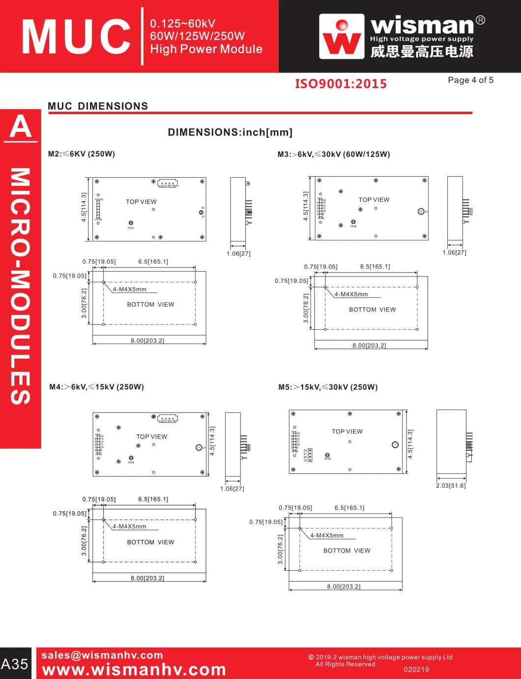 MUC Series Light Weight High Voltage Power Supply For Pulse Generator (125V-60kV,60W-250W)