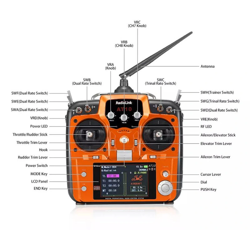 Newest Product At10II 12 Channels RC Transmitter Radio Remote Controller for Bait Boat Quadcopter