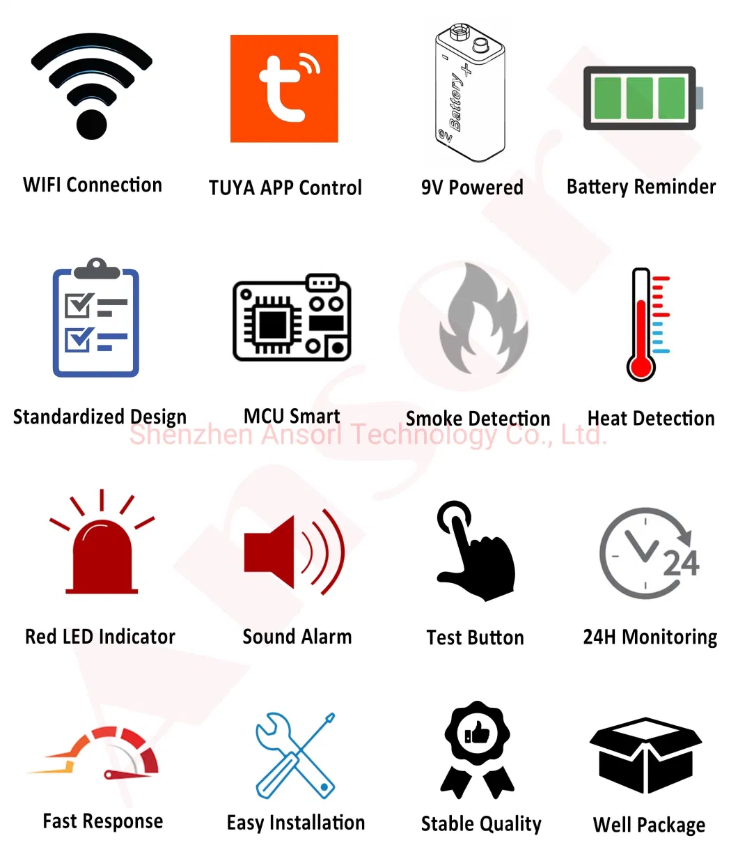 AS-SHD207T WIFI TUYA APP Smoke and Heat Combined Detector with 9V Battery