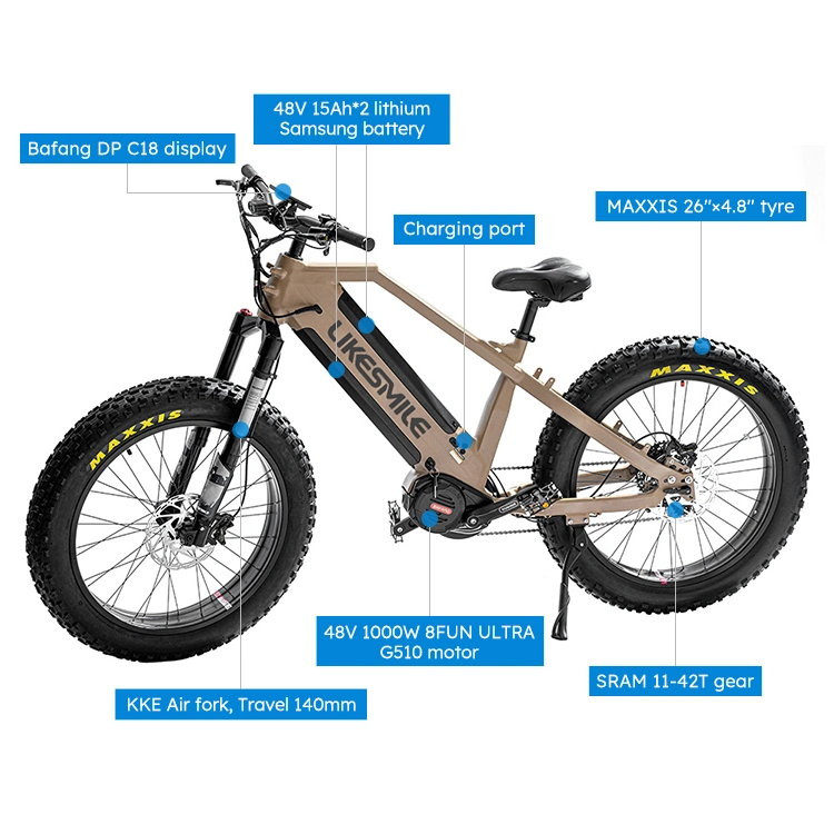 Best Transmission 11 Speed Fat Fetus Electric Bicycle 48V 15ah Electric Mountain Bike