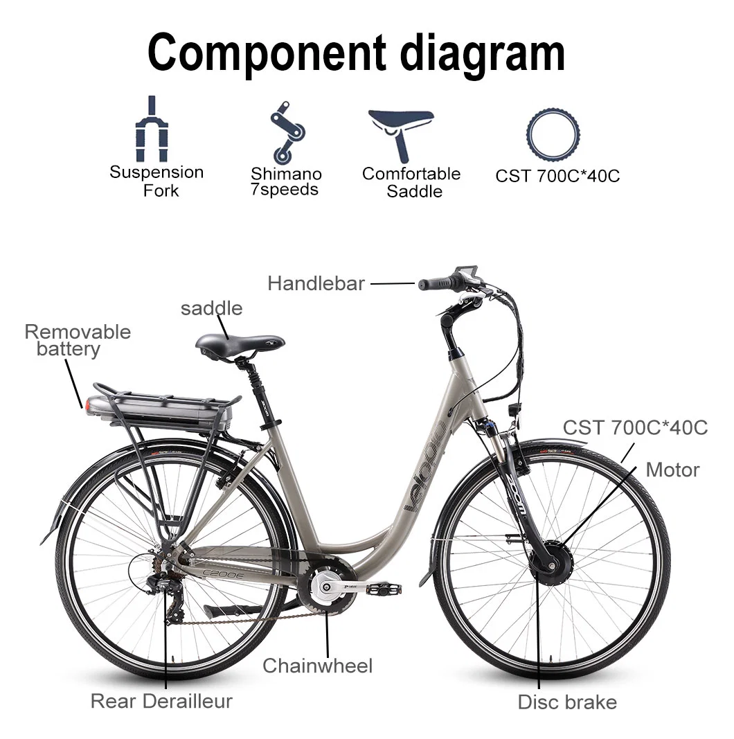 Lithium Battery Electric Bicycle Urban Step Through Electric Bike