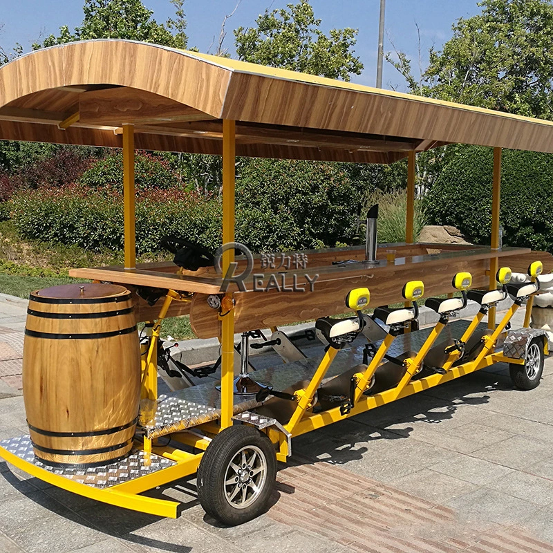 China Upgrade Four Wheel Pedal Electric Bar Beer Bicycle Tandem Bike Sightseeing Beer Bike