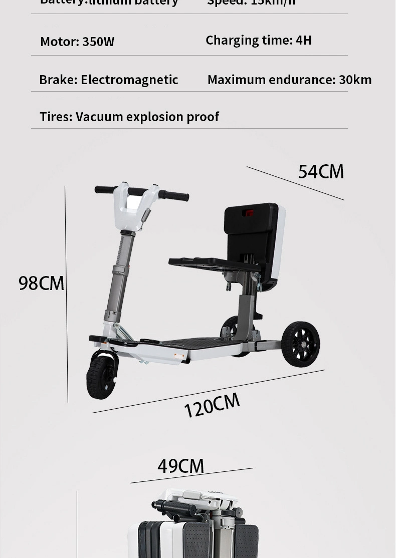 2022 New Design Suitcase Folding 350W Mobility 3 Wheel Electric Mobility Scooter for Adults