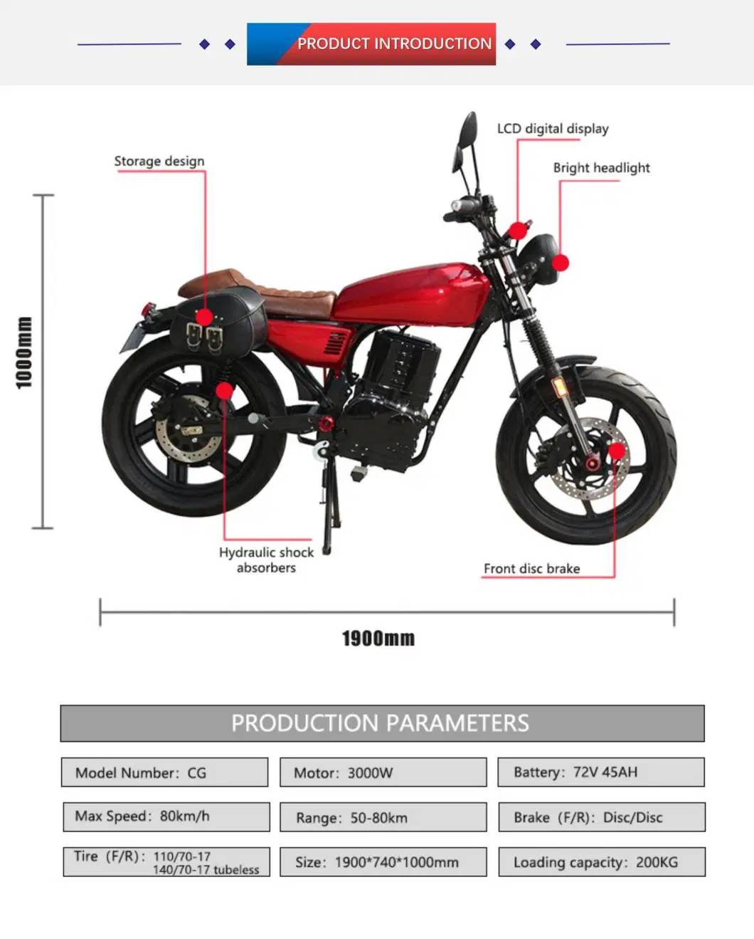 Powerful Removable Battery Electric Motorcycle/Electric Scooter/Electric Bike for Adult