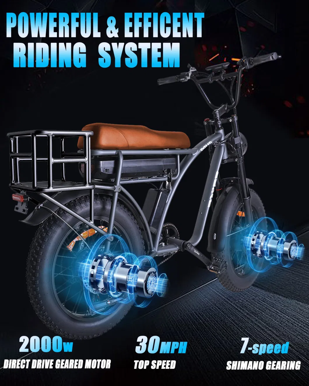 Electric Bike for Adults 1000W Motor 20&prime;&prime; *4 Fat Tire Mountain Dirt E-Bike 50 Miles 48V Ebike