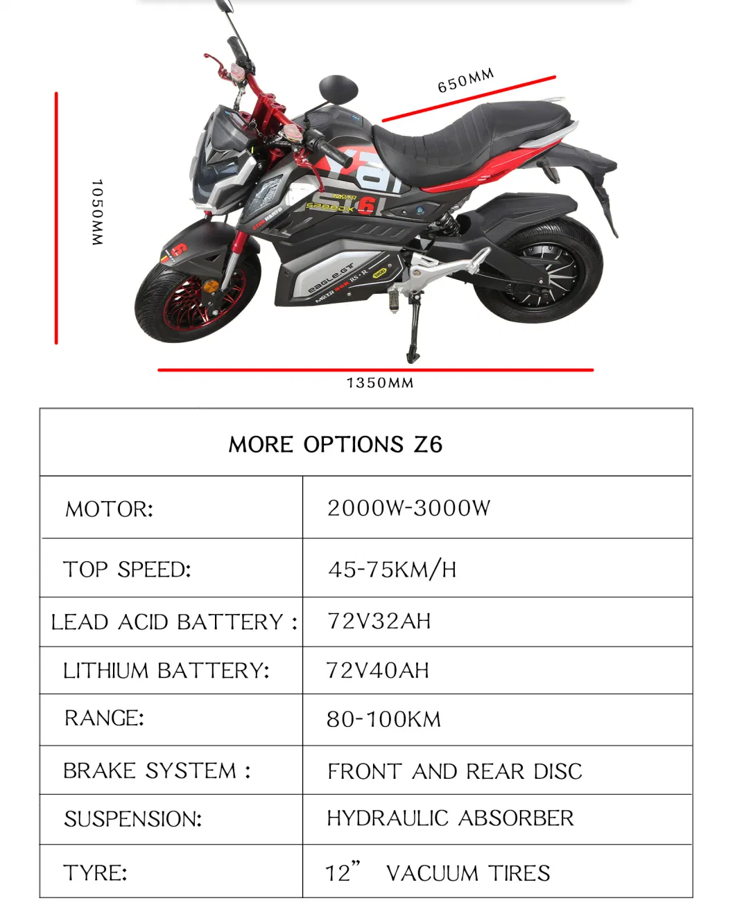 Two Wheels Electric Racing Bike Top Speed 75km/H Electric Scooter 3000W