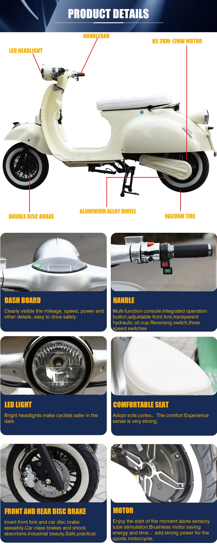 2023 New Designed 2 Wheels Electric Scooter Vespa Electric Bicycle Electric Motorcycle