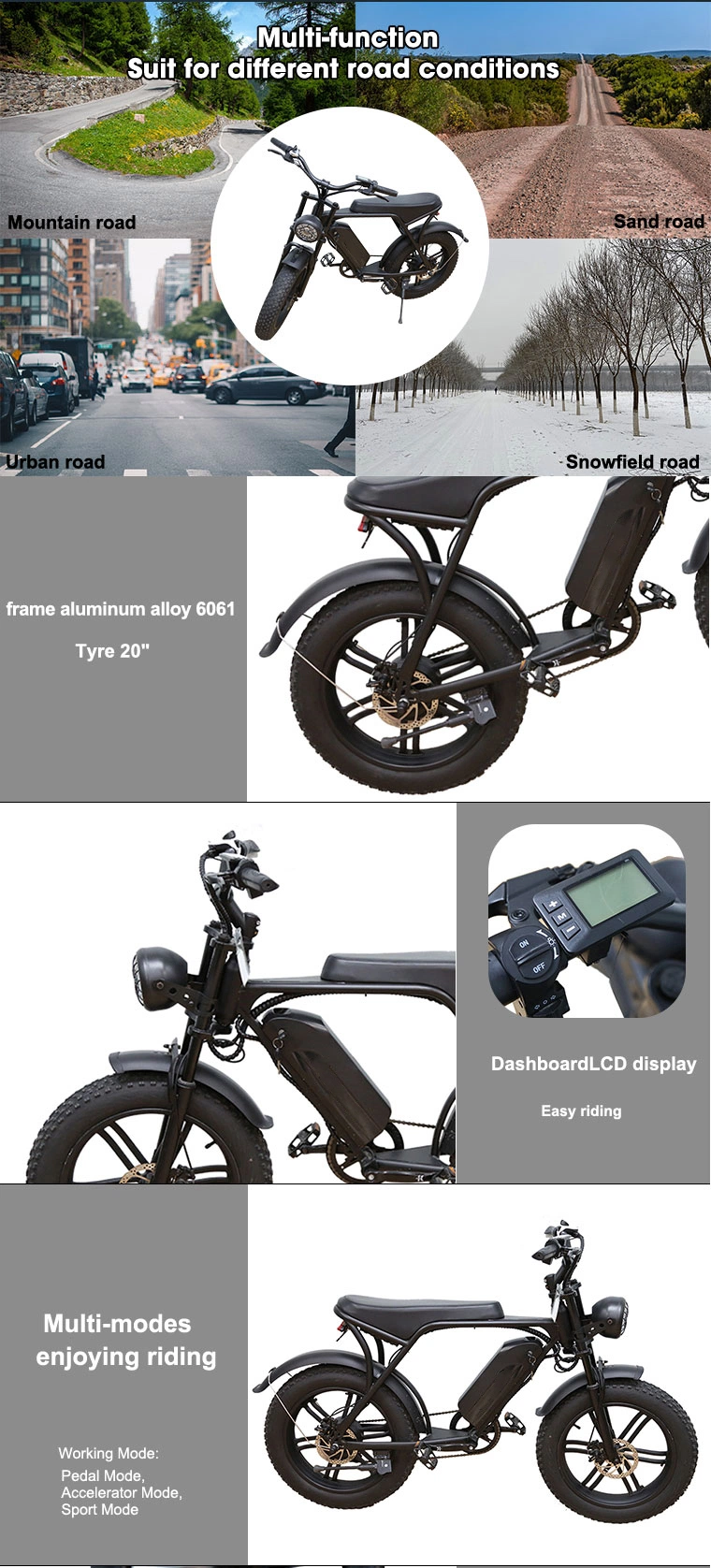 Aluminum Alloy 500W Bike Motorcycle Dirt Retro Fat Tyre Bikes Electric Bicycle