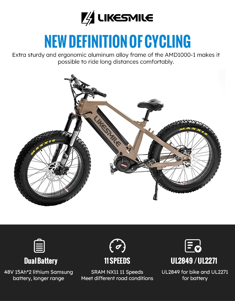 Best Transmission 11 Speed Fat Fetus Electric Bicycle 48V 15ah Electric Mountain Bike