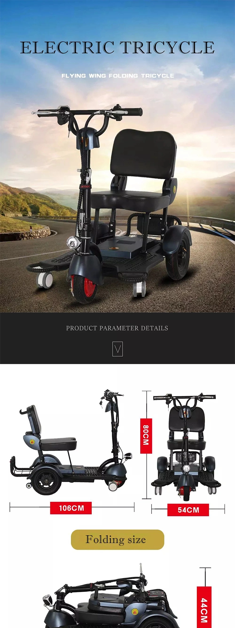 Mobility Scooter with Lithium Battery and Full Suspension Tricycle Adult Electric for Disabled People