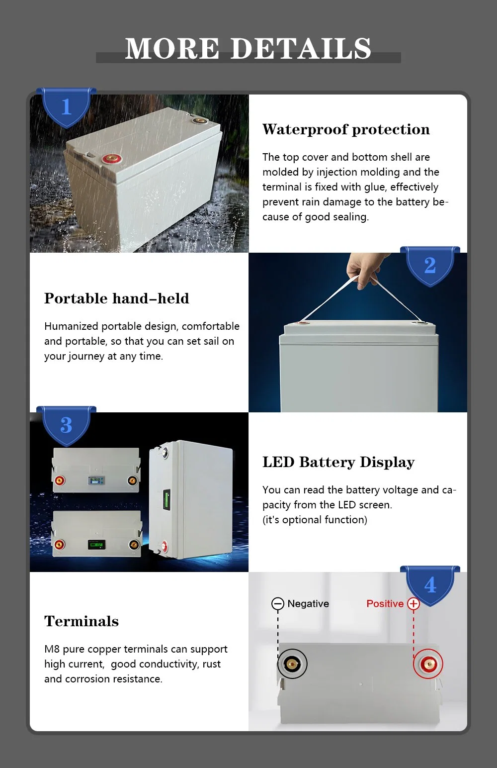 Battery Tender Engine Start Battery Lithium Motorcycle Battery with Smart Battery Management System 48V 100ah Built-in BMS