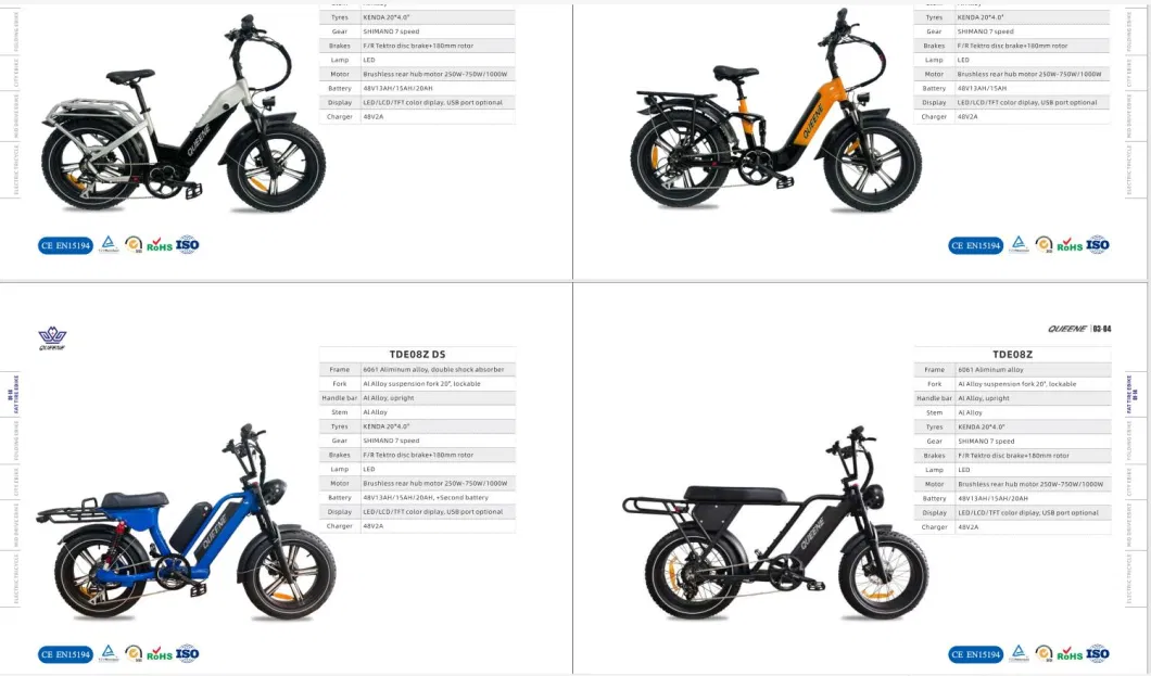 Queene/ 20 Inch Electric Fat Bike Big Power Electric Bicycle Full Suspension E-Bike with Hidden Battery E-Bike