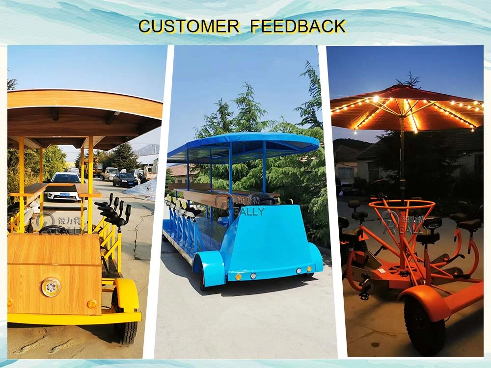 China Upgrade Four Wheel Pedal Electric Bar Beer Bicycle Tandem Bike Sightseeing Beer Bike