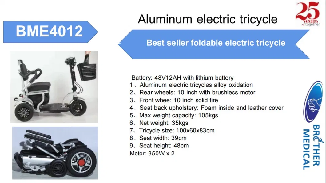 Scooter 3 Wheels Electric Bike for Elderly Disabled Tricycle Electric