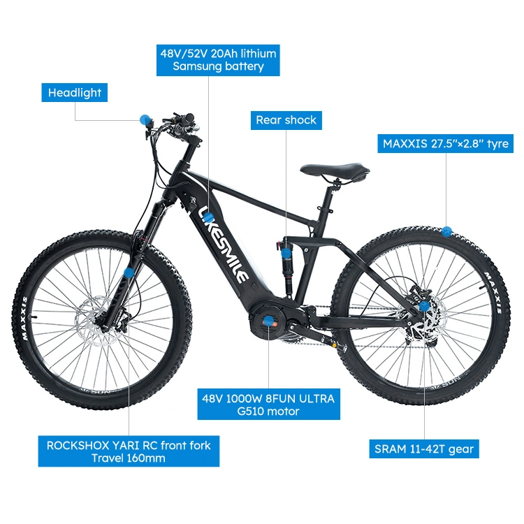 1000W MTB Full Suspension Electric Bike Adult Electric Bicycle 26 Inch