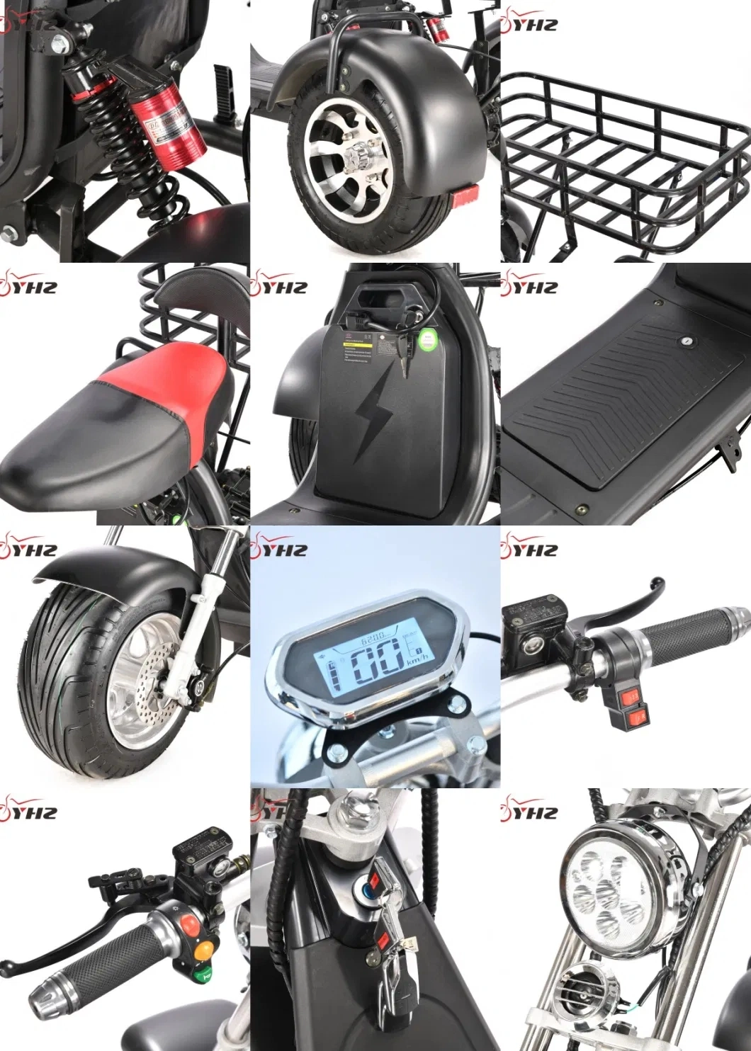 1500W 2000W Three Wheels Electric Scooter Adult Harley Tricycle with Big Basket