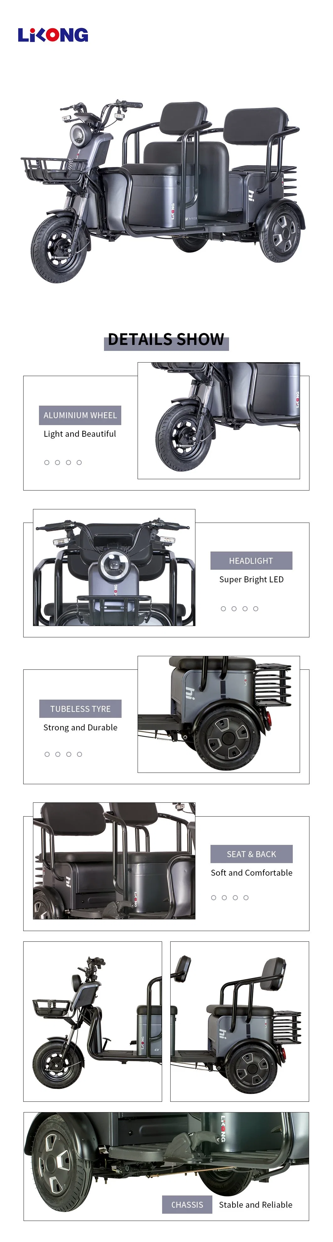 High Standard Adults Electric Trikes Three Wheels Motorcycle Electric Tricycle