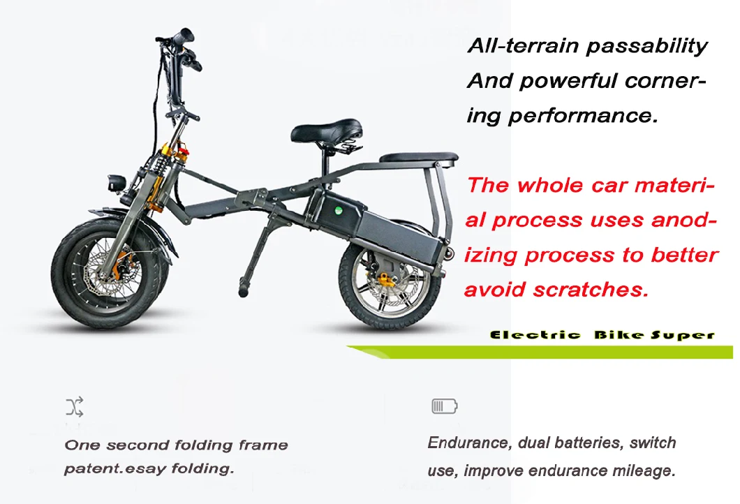 Dokma Factory Wholesale Excellent Bws 14 Inch 3 Wheel Electric Bicycle for Adult 48V 500W Double Seat Electric Foldable Bike for Work