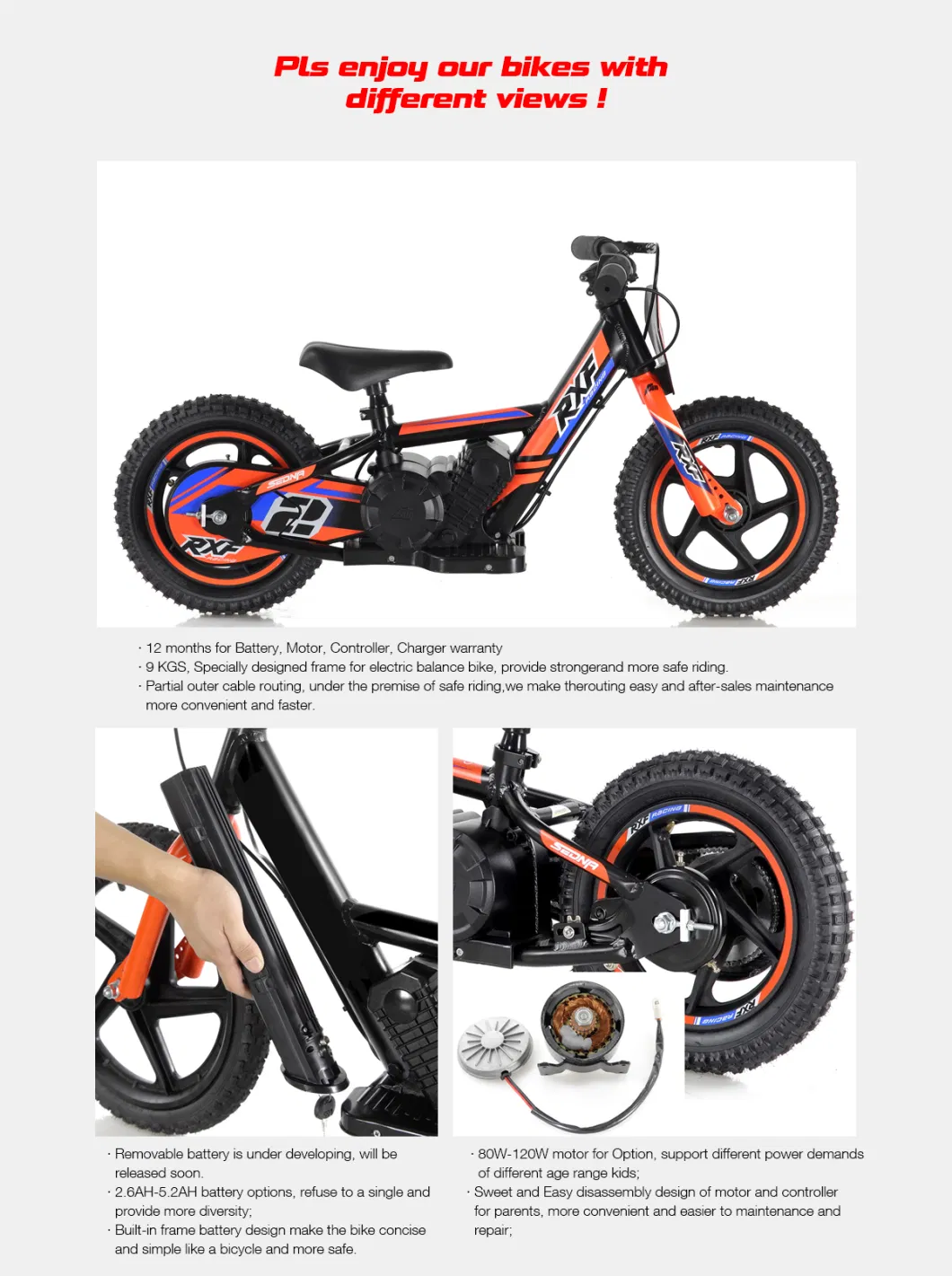 Sedna 12 Inch Wheel Ebike Kids Cross Bike Balance Bike 100W