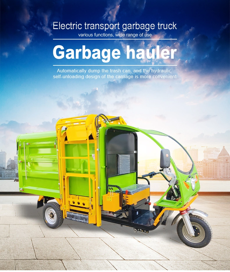 Hydraulic China Factory Rickshaw Adult Passenger Three Wheel Cargo Cleaning Wholesales Water Tank Rubbish Trash Garbage Bin Electric Tricycle