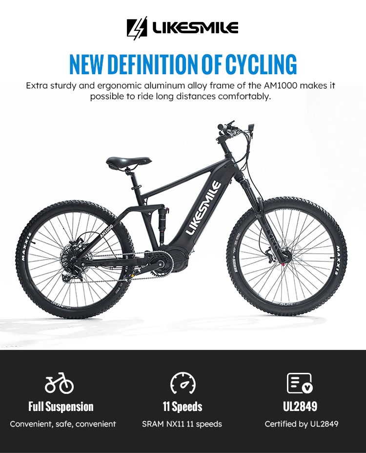 1000W MTB Full Suspension Electric Bike Adult Electric Bicycle 26 Inch