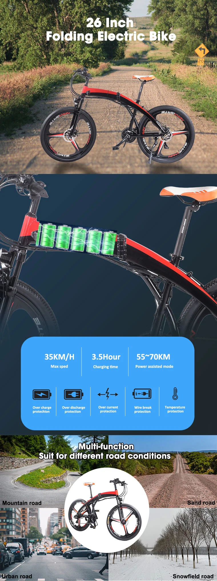 Lithium Battery 36V350W Motor Bike Electric Cycle City Road E-Bikes E Bicycle