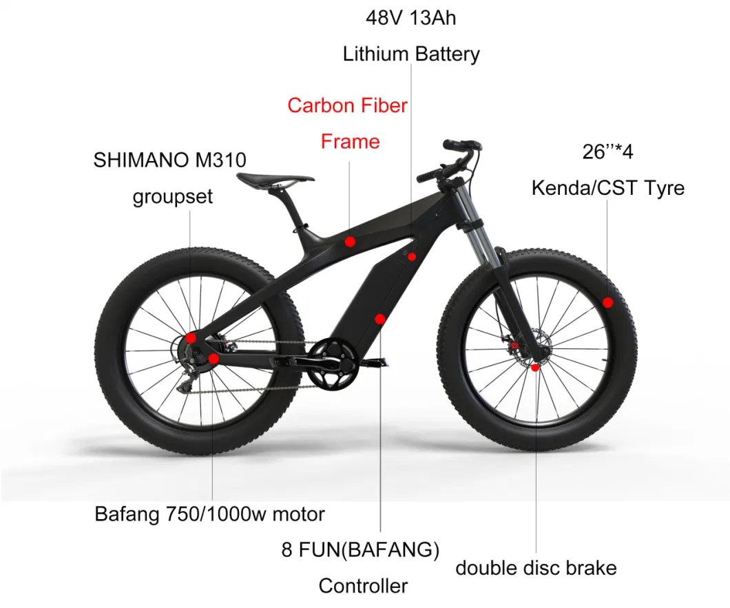 Kontax Ebike Front Suspension Electric Mountain Bike, 48V1000W 750W Mountain Fat Tire Electric Bicycle for Sale