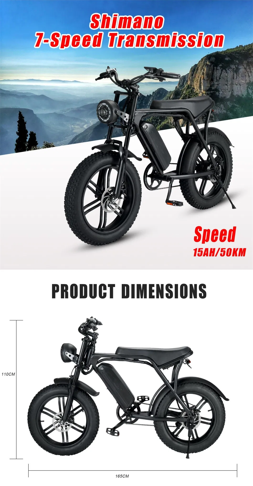 20 Inch E Bike Retro Vintage Electric Fat Tire Snow Chopper Bike