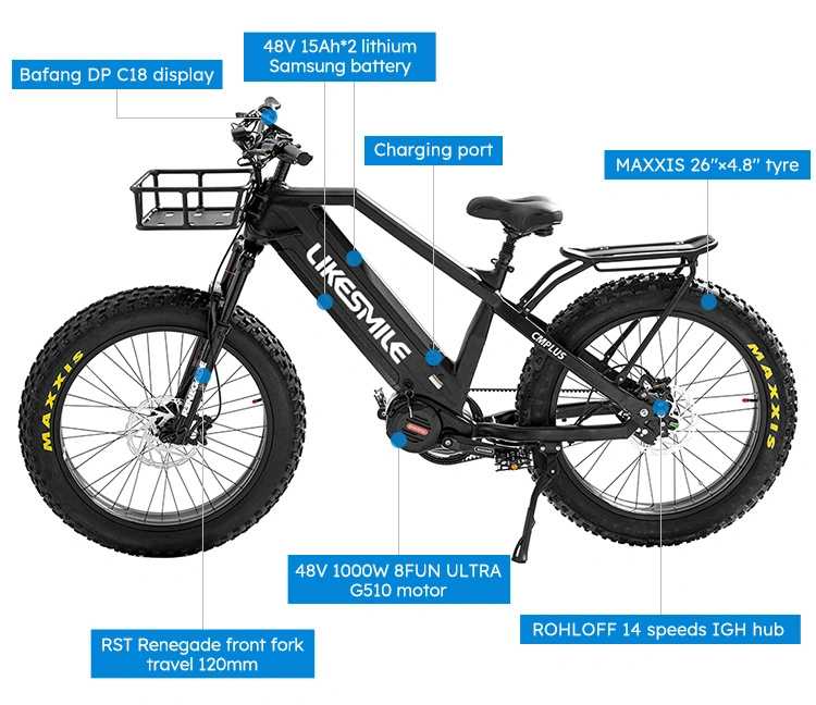 26 Inch 48V1000W Best Quality Electric Bike Aluminum Alloy Frame Folding Fat Tire Electric Bicycle