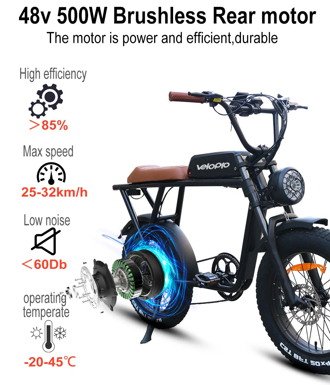 500W Electric Fat Tire Bike Vintage Bike Electric Motorbike