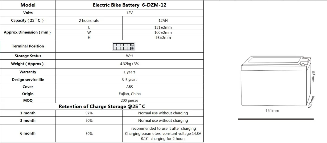 TCS 6-DZM-12 Scooter Electric Bike Motorbike Electric Motorcycle Battery