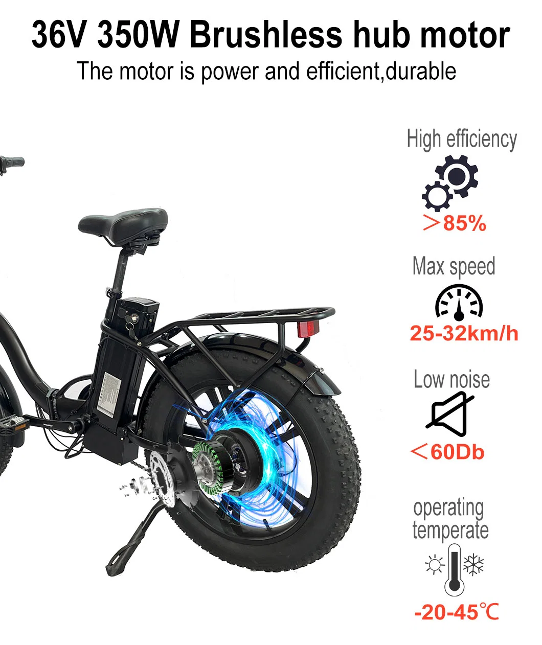 36V350W Brushless Rear Motor Lightweight Electric Bike Electric Motorbike