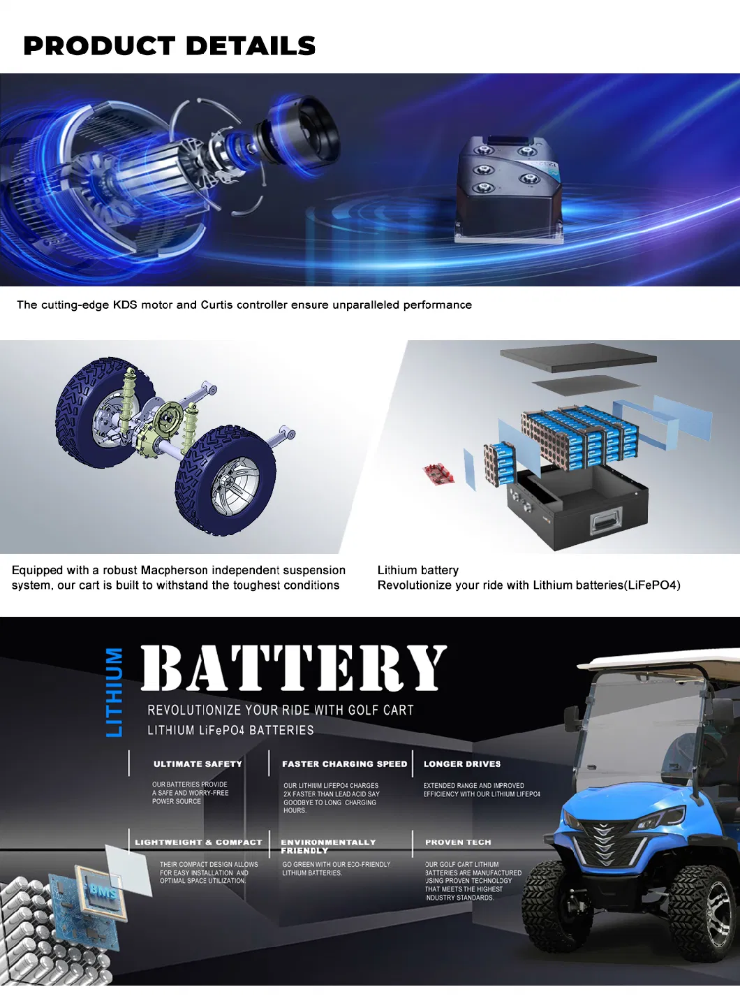 Dachi High Performance Customized Golf Buggy Electric Forge G4+2 Golf Cart Lithium Battery