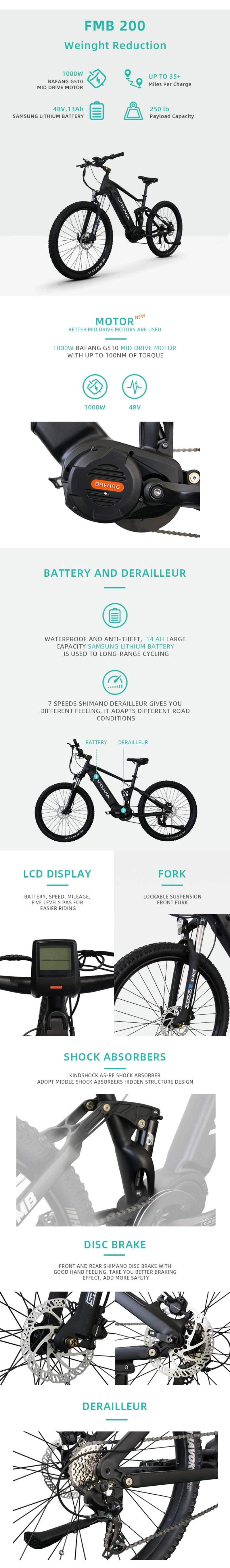 Enjoy Retro Belt MID Drive Electric Bicycle 1000W Fat Tire Bike