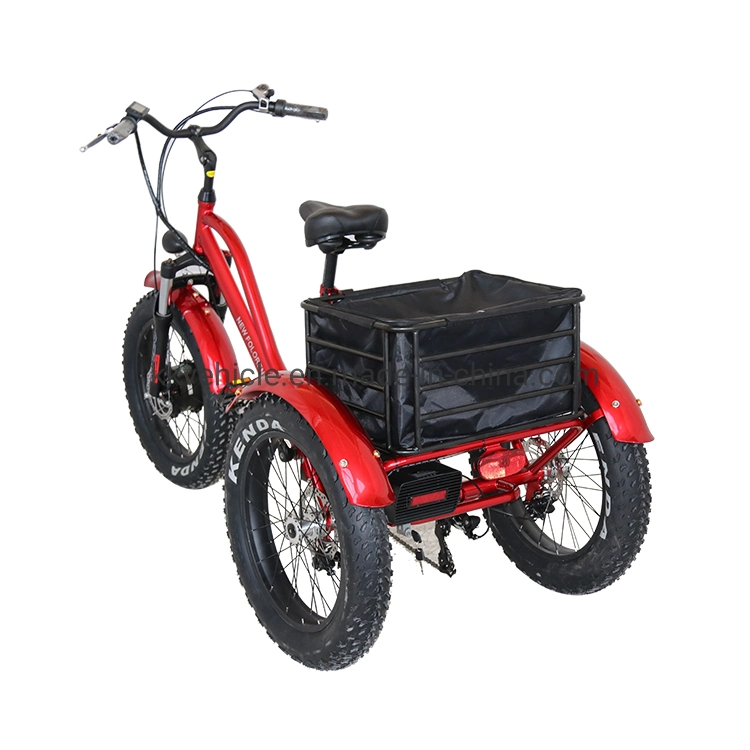 48V500W Electric Tricycle with Lithium Battery, Rear Steel Basket and Fat Tire for Cargo Transportation