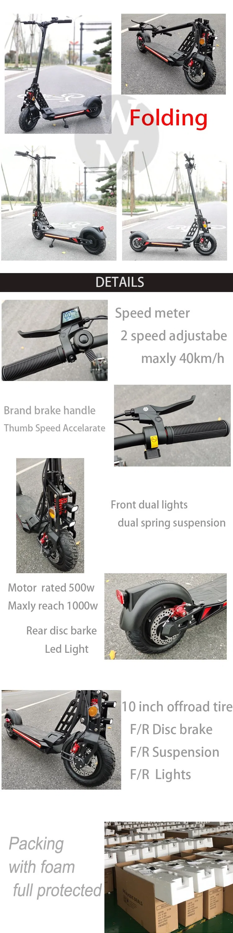 85/65-6.5 Inch off Road Tire Easy Fold 500W Step Electric Scooter Bike with Speedmeter