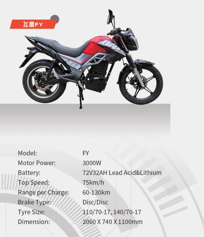 Saige 3000W 72V 32ah 60km/H High Speed Electric Motorcycle