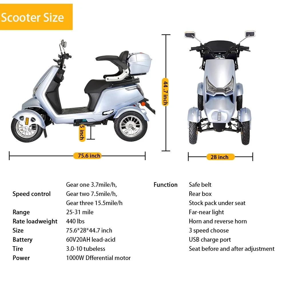 1000W Four Wheel for Handicapped Electric Mobility Scooter