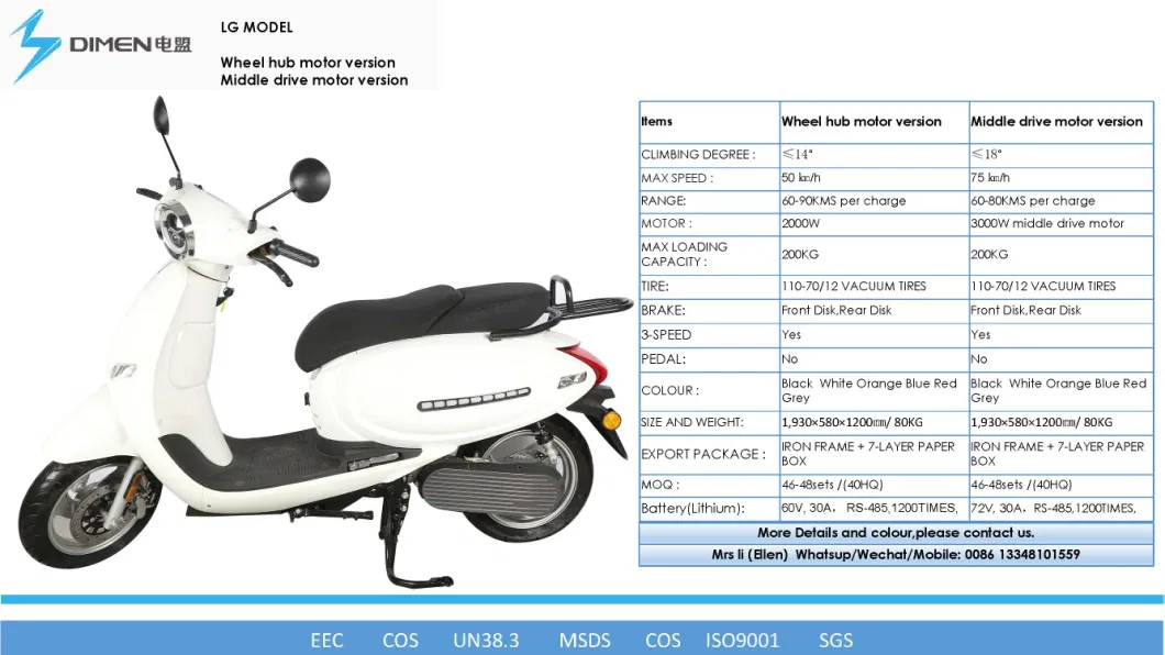 The Latest High-End EEC Electrical Scooter Motorcycle with Lithium Battery