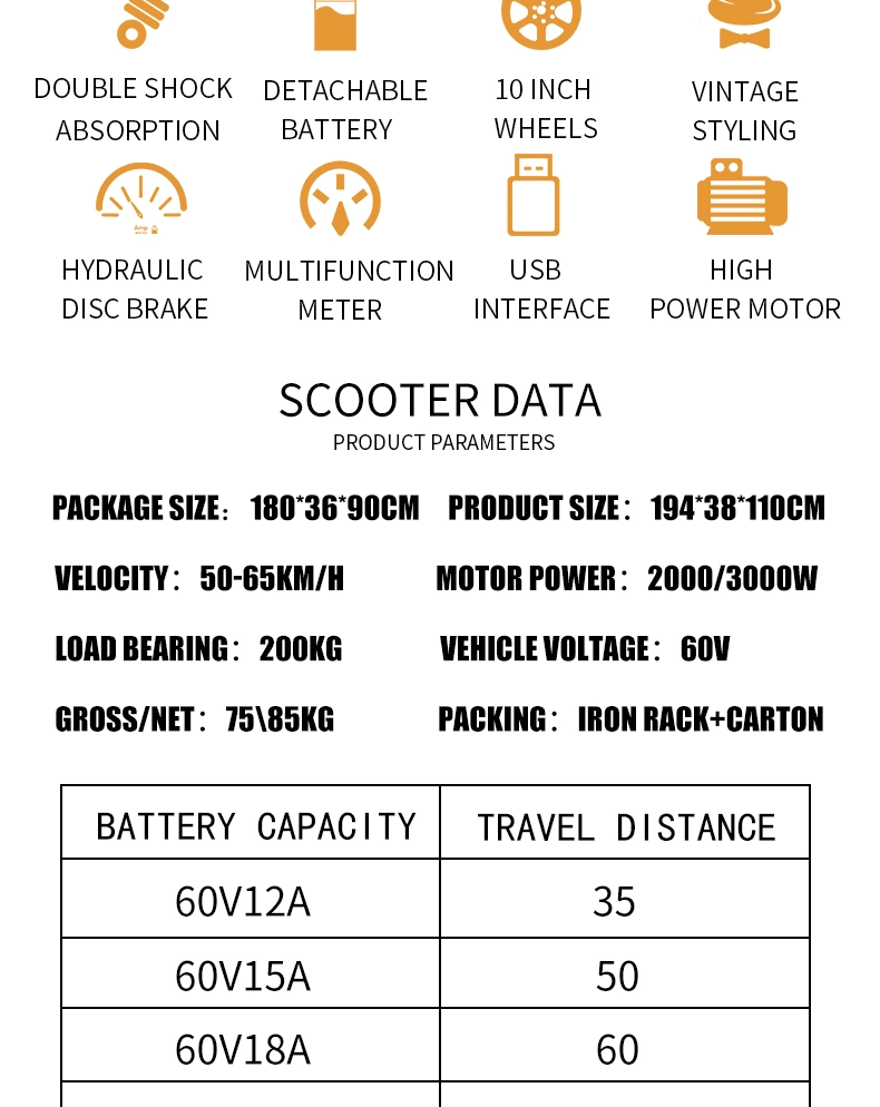 60V 2000W/2500W Electric Scooter Powerful Adults Electric Motorcycle for Sale