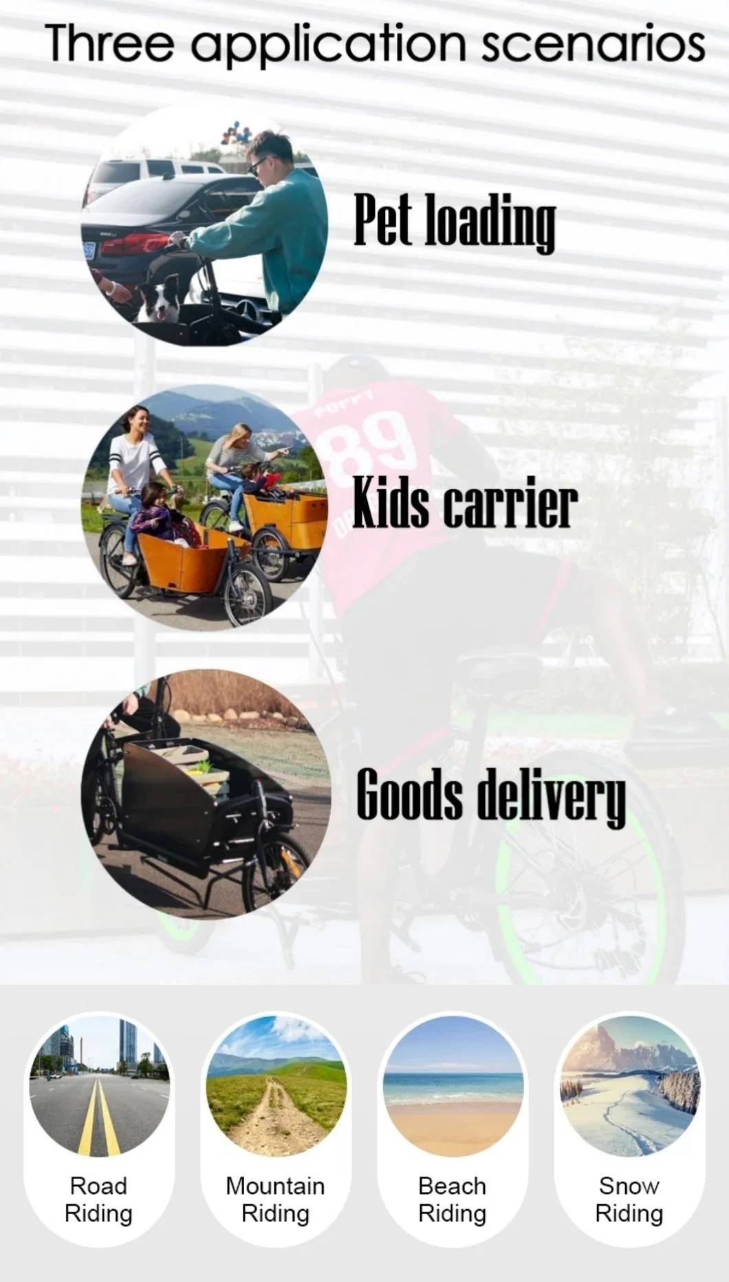 Double Batteries 20/26 Inch Three Wheels MID Mounted Motor Fat Tire Family Electric Cargo Bicycle Carry Kids Pets for Bakfiet/Adult with LCD Display