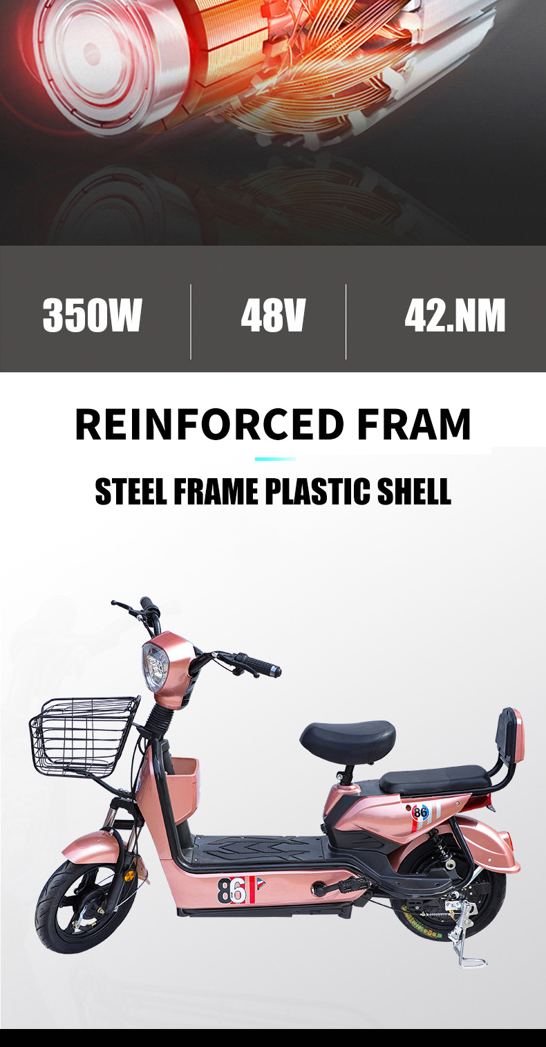 Cheap 14 Inch Fat Tire E Electric Bicycle 350W 48V Electric Bicycle with Back Mirror