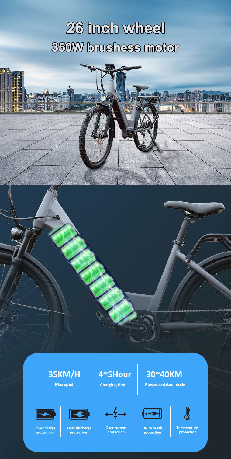 LG 18650 Li-ion Battery 26 Inch Electric City Bike Adult Bicycle