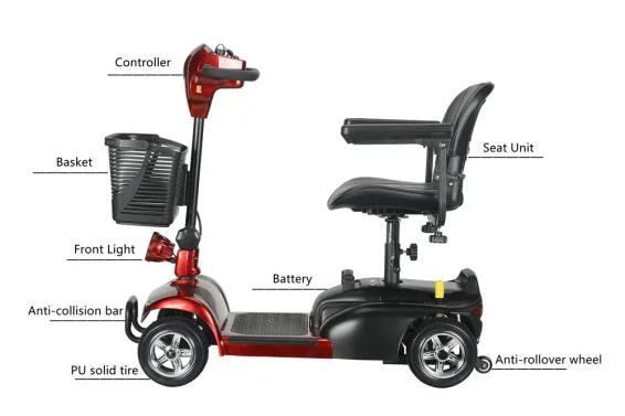 Compact Lightweight Foldable Portable 4 Wheels Disabled Electric Mobility Scooter for Elderly