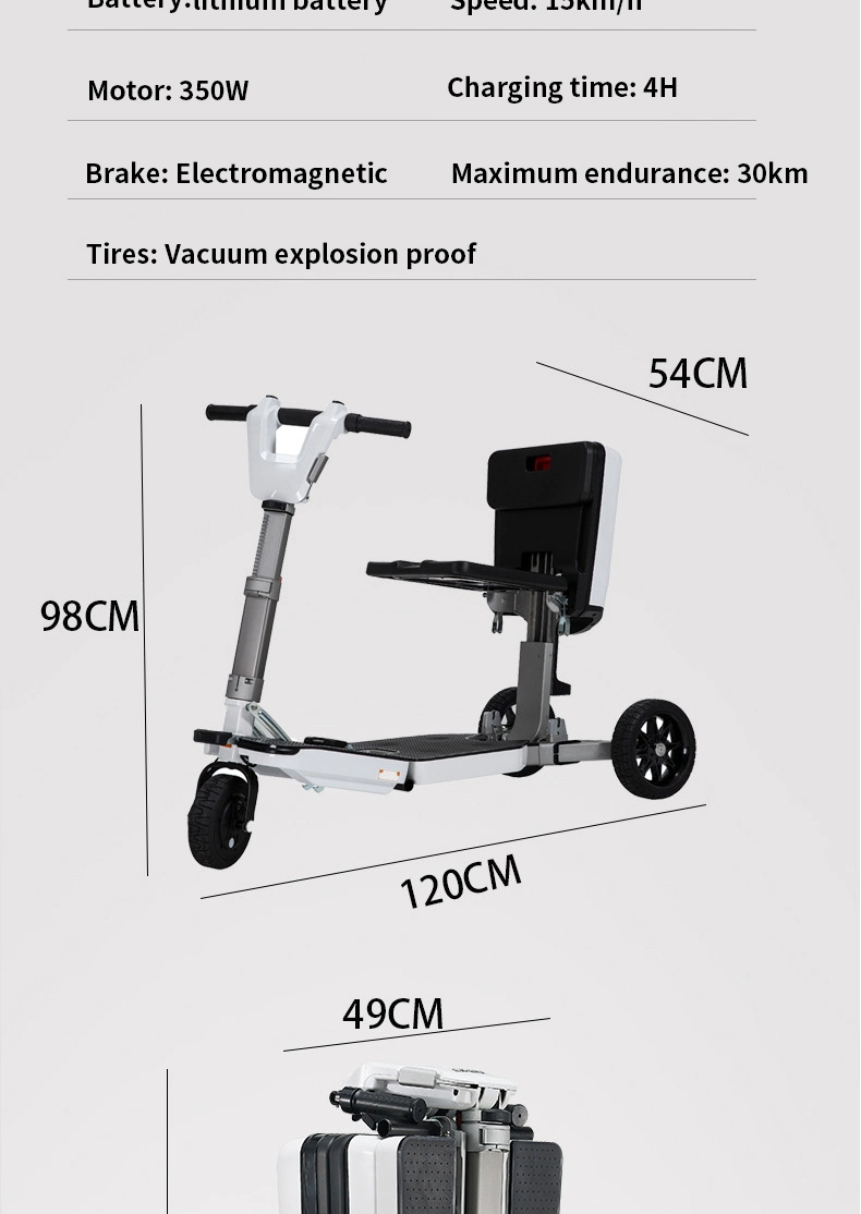 Travel 3 Wheels Elderly Electric Scooter Disabled Handicapped Folding Mobility Scooter for Seniors