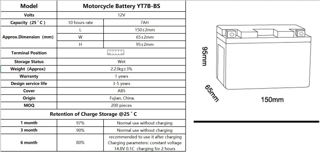 YT7B Vrla High Cca Motorcycle Battery For Electric Bike