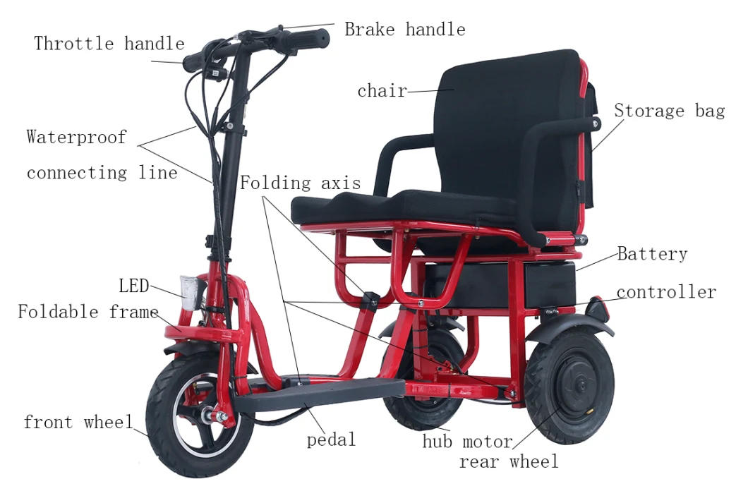 Folding Disability Electric Tricycles Mobility Scooter Foldable Light Weight Rehabilitation Therapy Supplies